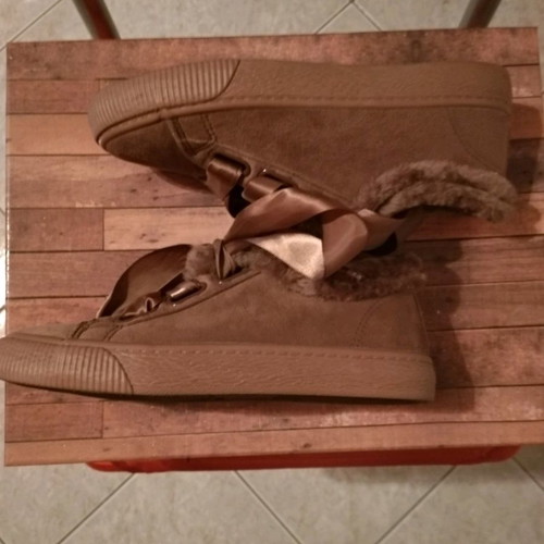Velvet lace-up shoes used, brown, size 36
