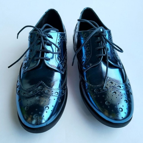 Minelli Lyssa shiny blue leather brogue shoes size 36