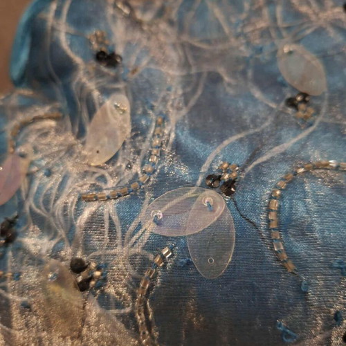 Handheld bag embroidered with beads and sequins like new, blue