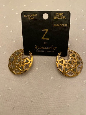 Σκουλαρίκια Accessorize συλλεκτικά σειρά Z καινούργια, επίχρυσα με ζιργκόν και λαβραδορίτη