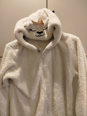 Fleece one-piece with alpaca hood like new, beige, XS/S