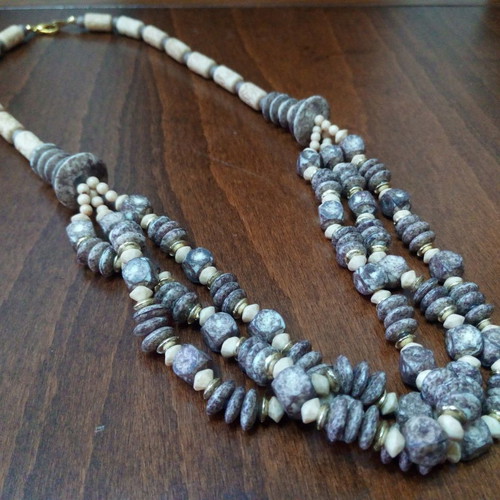Ethnic necklace used carved bone and wood