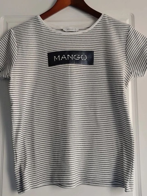 Mango cotton striped T-shirt with metallic logo print, navy