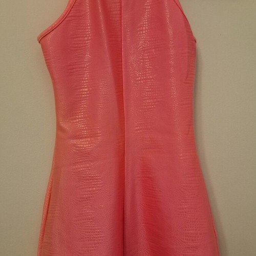 Pink mini dress with halter neck and embossed crocodile print pattern like new, XS