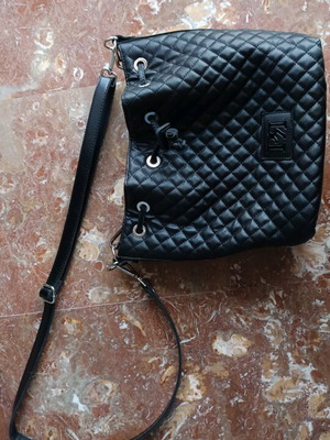 Pierro Quilted Drawstring Shoulder Bag like new, black