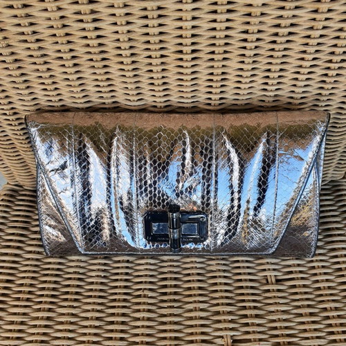 Embossed leather clutch like new, gray and silver