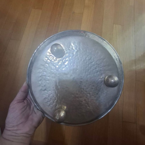 Decorative Metal Vintage Fruit Bowl with Embossed Fruits and Hammered Texture
