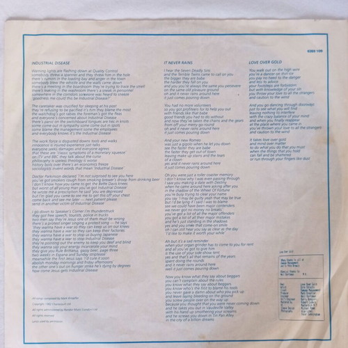 Dire Straits Love Over Gold vinyl record used, rock