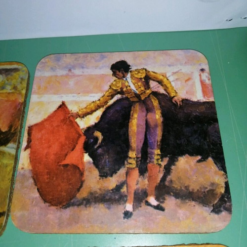 Coaster set with Spanish bullfighting theme like new