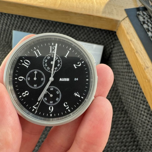 Alessi Record Chronograph AL6021 men's watch quartz black leather strap like new