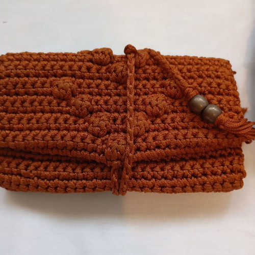 Handmade knitted tobacco pouch like new, warm brown color