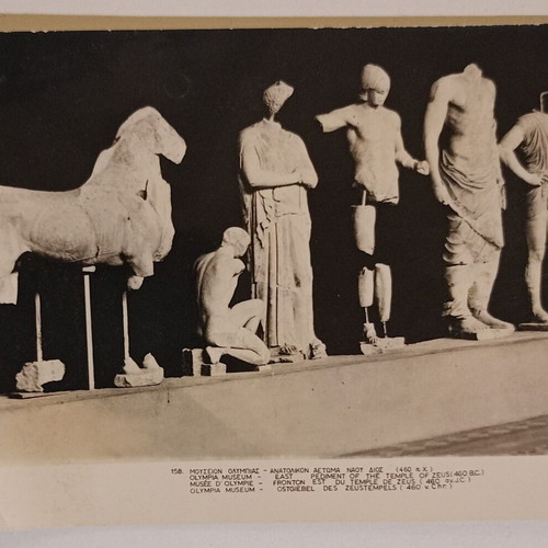Postcard Museum of Olympia East Pediment of Zeus Temple 460 BC used, black and white