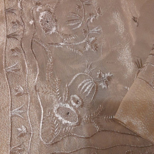 Silk tablecloth new embroidered with silver thread ivory 1×1