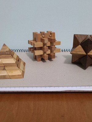Wooden puzzle brain teasers new, set of 4 pieces