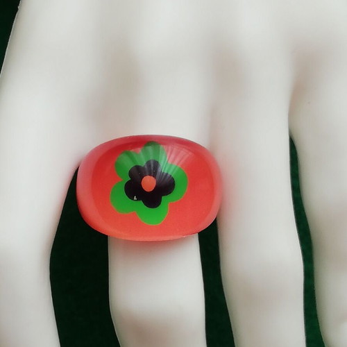 Blown glass ring flower in orange color new