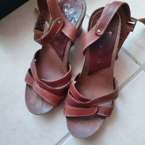 S.Piero leather sandals used, brown, size 36