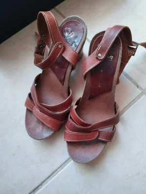 S.Piero leather sandals used, brown, size 36