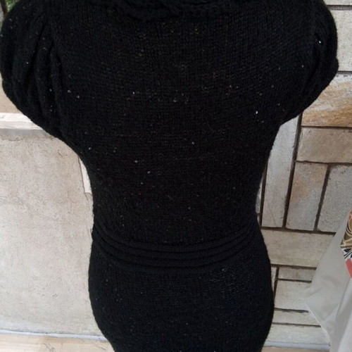 Black knitted mini dress like new with cable knit collar and sequins