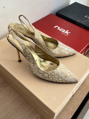 Rocco Barocco slingback leather heels size 38 used, white and gold