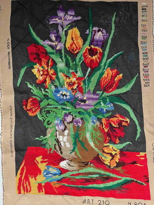 Handmade textile painting with floral design