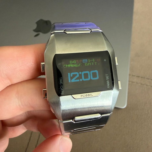 Fossil OLED JR-9465 watch like new, unisex, silver metal band