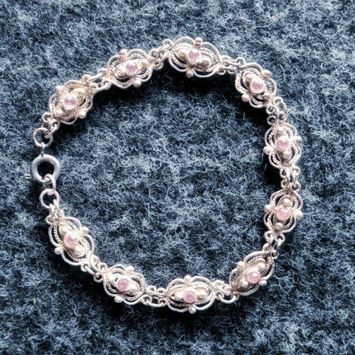 Antique Sterling Silver 925 Bracelet With Pink Zircon Like New