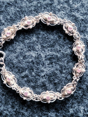Antique Sterling Silver 925 Bracelet With Pink Zircon Like New