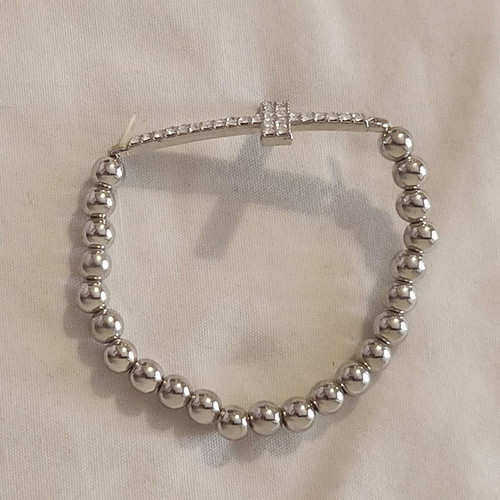 Women's bracelet with cross and elastic, silver