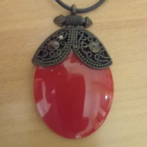 Boho pendant vintage style with red oval stone, like new