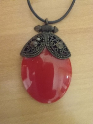 Boho pendant vintage style with red oval stone, like new