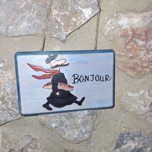 Small door hanger handmade with French man and Bonjour