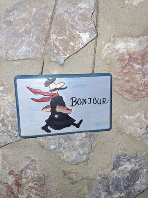Small door hanger handmade with French man and Bonjour