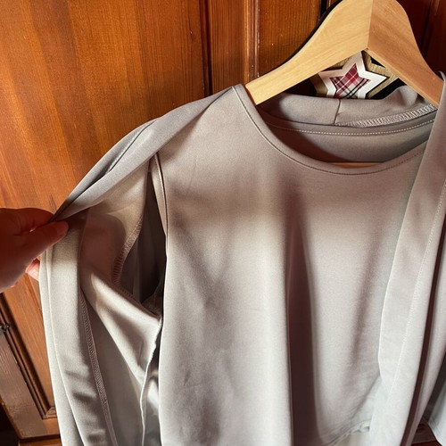 Elastic set jacket-blazer asymmetrical blouse and pants new, gray