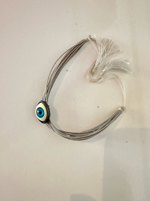Traditional Greek bracelet gouri “mati” enamel with grey silk thread like new