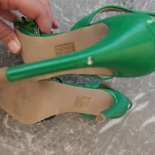 Sling back heels used, green, 10cm heel, size 39