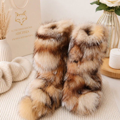 Fox fur boots, handmade, padded and warm, size 38