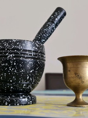 Mortars used, brass and plastic set of two pieces