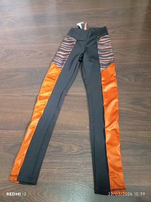 SugarFree sports leggings new, size S, black with orange and zebra details