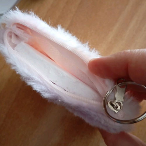 White fluffy wallet new with zipper