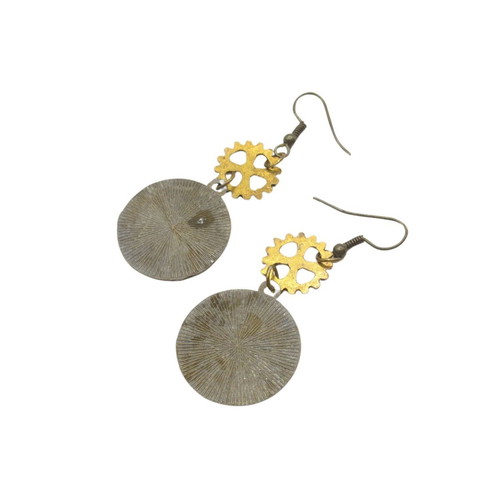 Vintage steampunk style earrings with brass gears like new