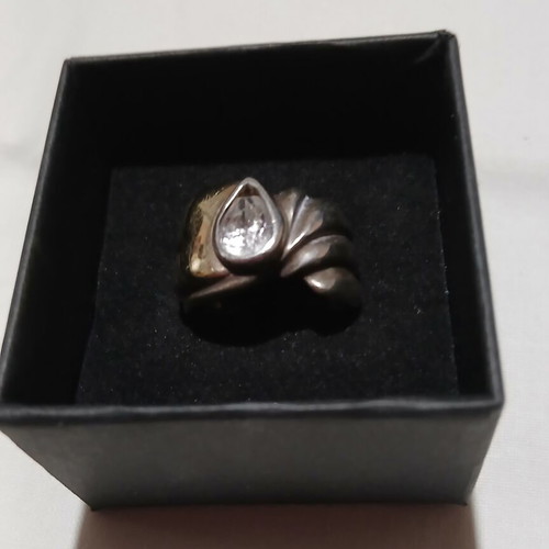 Silver 925 and 14K gold ring 9gr with large zircon stone, like new