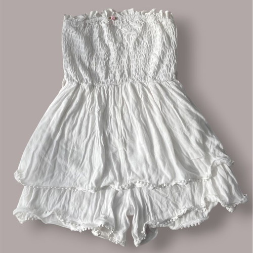 Ruffled romper used, white, size S