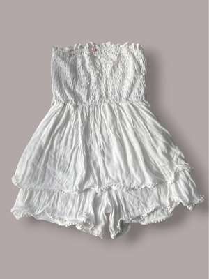 Ruffled romper used, white, size S
