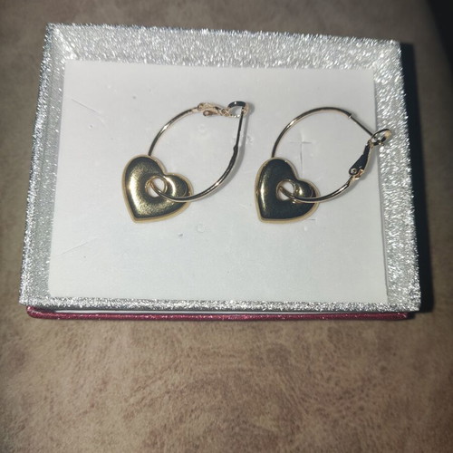 Earrings new stainless steel gold-tone heart hoops with removable charms