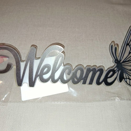Welcome wall sticker with butterfly new, black dark silver glitter