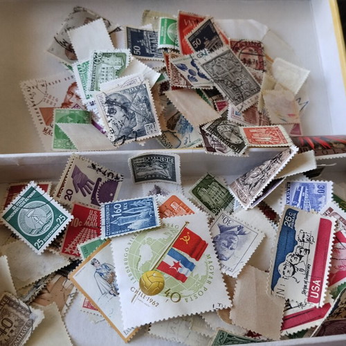 Mega collection of 400+ vintage stamps in authentic retro Elza box, used