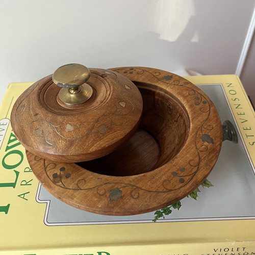 Vintage wooden fondant bowl with brass details, like new