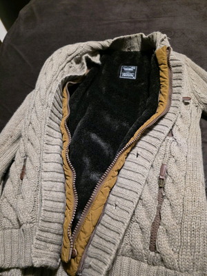 Original Vintage wool cardigan men's used with fur size XL beige