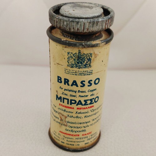 Brasso vintage metal polish container used, 1950s