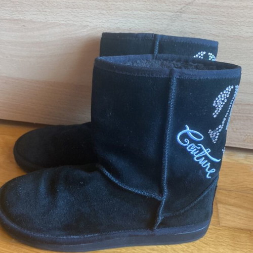 Ugg Australia black suede boots with rhinestone design and fur lining